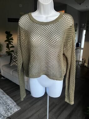 BIRCH & STONE olive green knit XL blouse sweater cover up #637